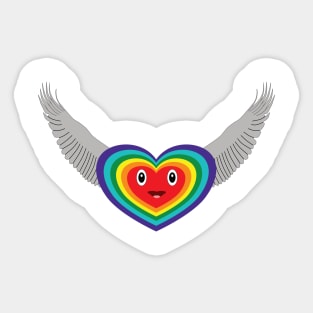 Cartoon of a heart with rainbow colors, flying Sticker